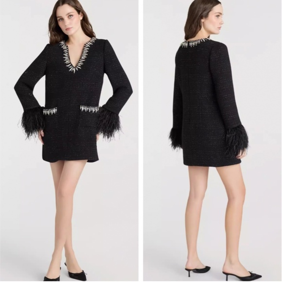 NWT Cinq a Sept 5a7 Static Boucle Kas Mini Dress - Black Feather Tweed Cocktail